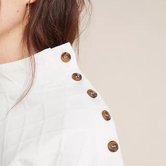 ANTHROPOLOGIE SUNDAY IN BROOKLYN Cream Quilted Top with Button Detail, Size S - Picture 4 of 10